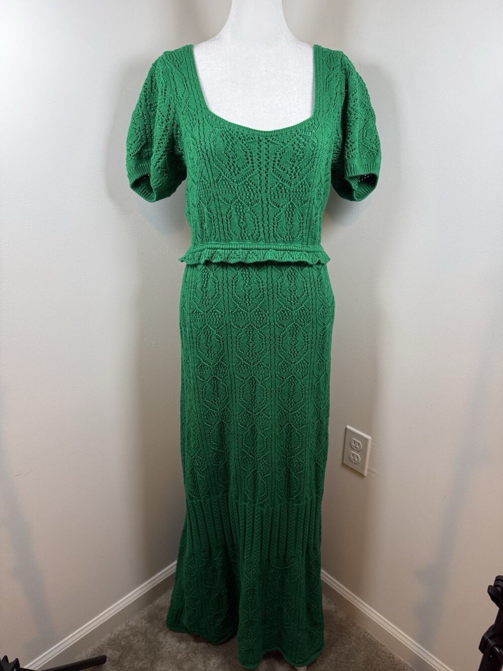 Dance & Marvel Women’s Size Large Green Crochet Dress Knit Maxi Boho Lagenlook
